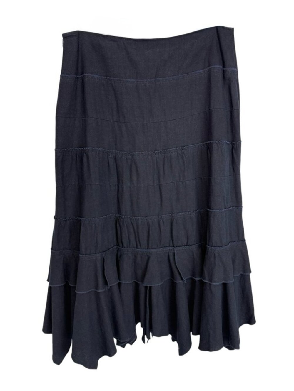Vintage Tiered Handkerchief Asymmetrical Hem Midi Skirt Size 14 Navy Blue Y2K - Picture 2 of 9